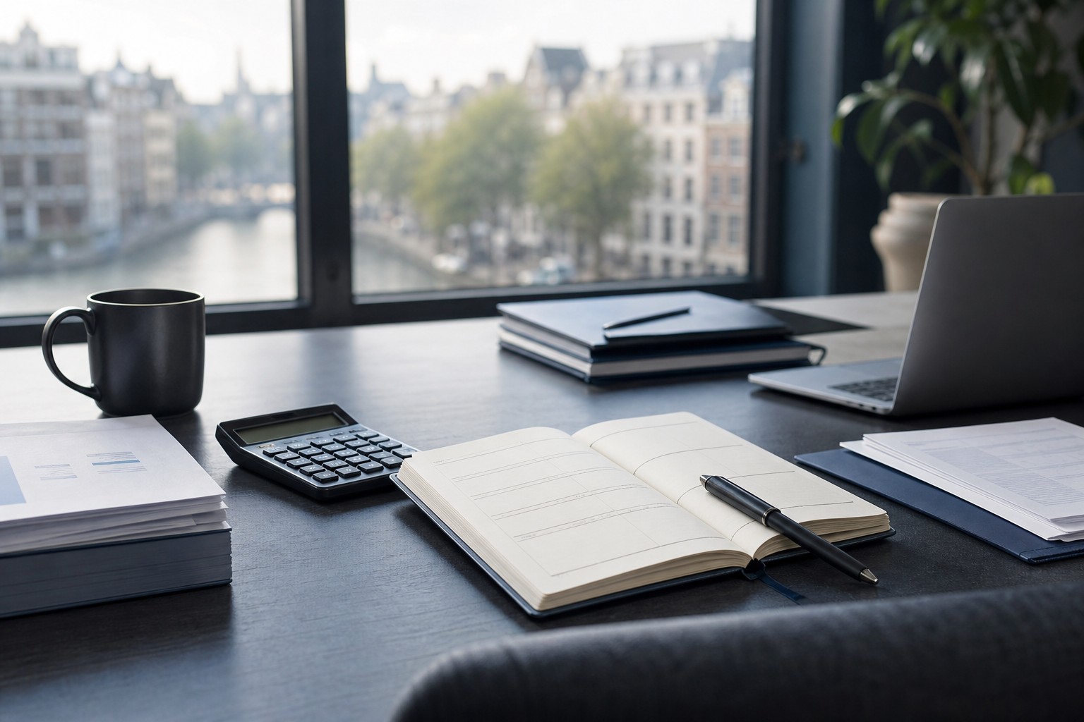 Zakelijke planning en administratie op een rustige werktafel